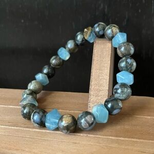 Lemurian Blue Calcite & Que Sera Stone Natural Crystal 10mm Stretch Bracelet